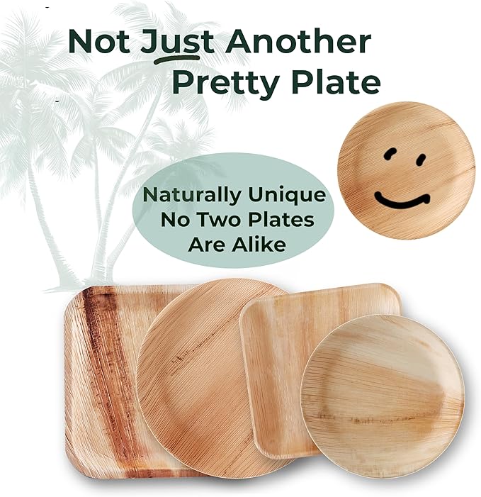 Indie Palm Disposable Palm Leaf Plates – 50 Pack 8 Inch Square – Heavy Duty, 100% Compostable & Biodegradable – Eco-Friendly Alternative to Plastic & Bamboo – Perfect for Parties & Events