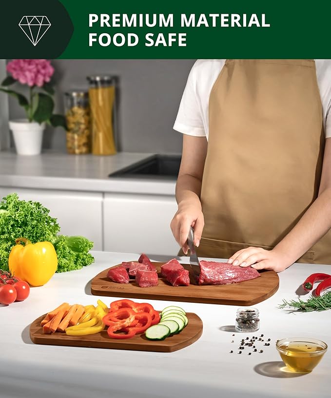 ROYAL CRAFT WOOD Wooden Cutting Boards for Kitchen Meal Prep & Serving - Non Toxic cutting board Bamboo Wood Serving Board Set - Charcuterie & Chopping Butcher Block for Meat