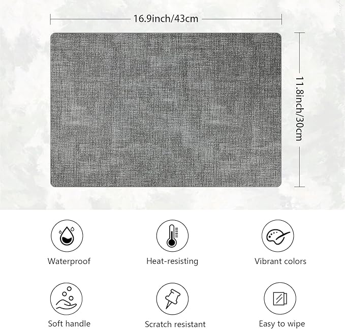 Placemats Set of 6 Faux Leather Heat Resistant Tables Mats Waterproof Oilproof Wipeable Reversible Anti-Slip Place Mats for Kitchen/Dining/Party/Outdoor 11.8" x 16.9", Light Gray