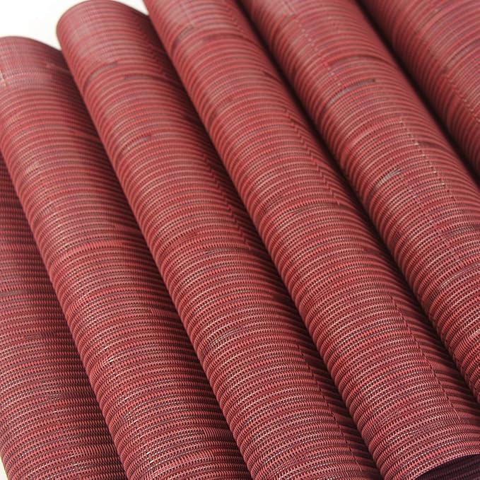 Placemats for Dining Table Washable Easy to Clean PVC Placemat Heat-resistand Woven Vinyl Wipe Clean Table Mats (placemats Set of 6, Bamboo Red)