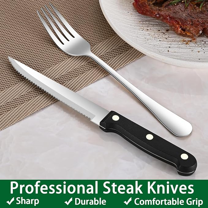 49 Pieces Silverware Sets With Organizer And Steak Knives,Stainless Steel Flatware Sets Service For 8 Person For Home Kitchen,Tableware Cutlery Sets,Includes Knife Spoon and Forks Sets