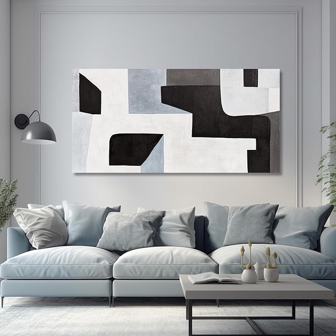 Abstract Wall Art Modern Minimalist Art Wall Decor Black Grey and Blue Irregular Shape Home Decor Canvas Art Wall Decor Abstract Wall Art Framed Artwork for Living Room Bedroom Office 20"x40"