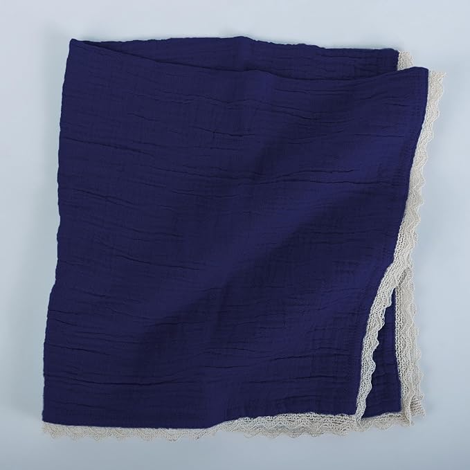 Fingercraft Dinner Cloth Napkin Cotton Muslin Double Gauze 8 Pack with Classic Lace for Everyday Use, Wedding, Party, Christmas, Easter Napkins Cloth are Pre Shrunk and Good Absorbency Navy