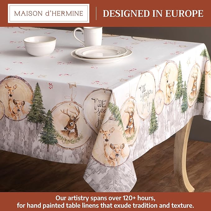 Maison d' Hermine Table Cloth Rectangle Table 100% Cotton 70 x 90 Inches Fall Tablecloth Reusable Everyday Use for Thanksgiving Christmas Decorations Dining Farmhouse Party (Mountain Life)