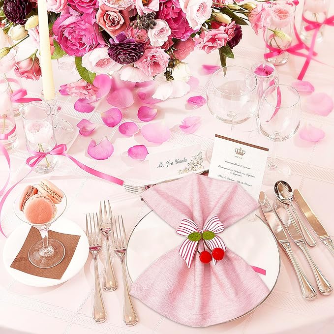 10 PCS Valentine's Day Napkin Rings Wood Pink Bow Napkin Rings Wedding Napkin Ring Holders Romantic Table Decor for Valentine's Day Anniversary Dinner Party