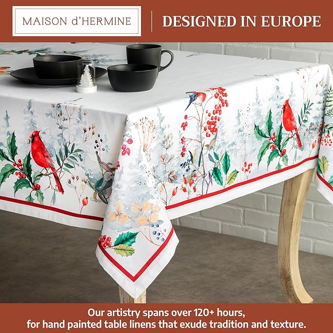 Maison d' Hermine Table Cloth Rectangle Table 100% Cotton 60 x 108 Inches Fall Tablecloth Reusable Everyday Use for Thanksgiving Christmas Decorations Dining Farmhouse Party (Morzine)