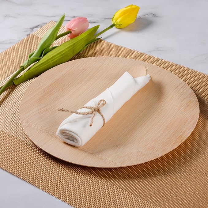 Pre Rolled Napkin and Bamboo Cutlery Set - 100Pack Bamboo Utensils/Compostable Cutlery(100 Forks, 100 Knives, 100 Spoons, 100 Napkins), Biodegradable Wrapped Cutlery for Party, Wedding, Events