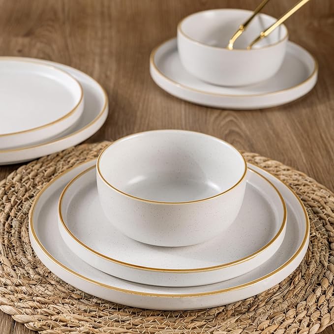 AmorArc Stoneware Dinnerware Sets for 4,Reactive Ceramic Plates and Bowls Set,Highly Chip and Crack Resistant | Dishwasher & Microwave Safe | Round Dishes Set Service for 4 (12pc)