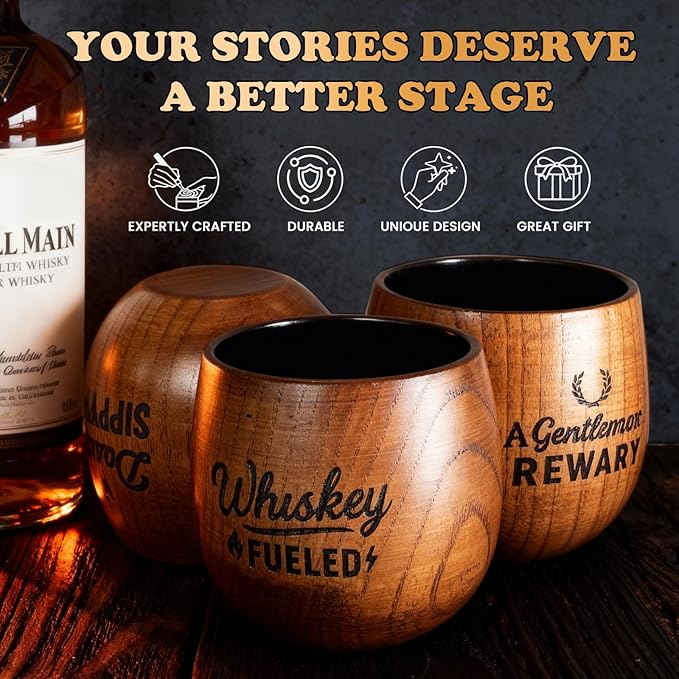 Daddy's Sippy Cup, Charred Wooden Whiskey Glasses, Bourbon Drinking Glass, Whiskey Gifts for Dad, Old Fashioned Whiskey Tumbler, Great Bourbon Gifts for Men, Dad, Husband, Brother, Whiskey Lovers