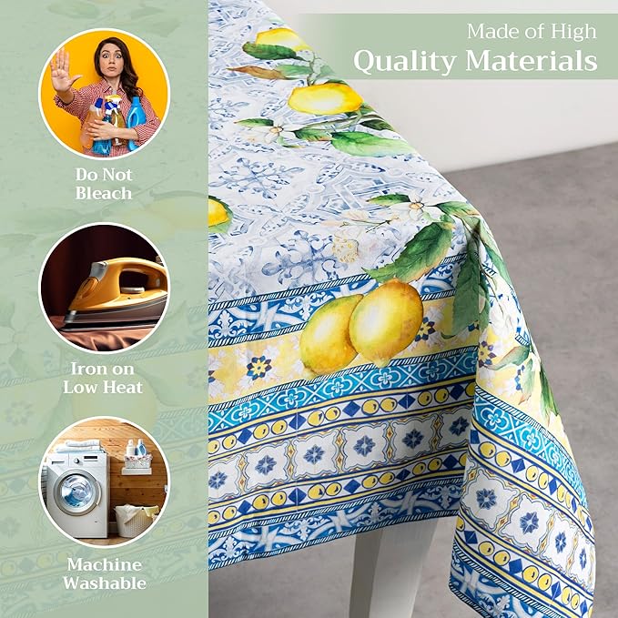 Maison d' Hermine Table Cloth Rectangle Table 100% Cotton 70 x 90 Inches Tablecloth Reusable Decorative for Dining Room Farmhouse Home Valentines Day Decorations Spring Summer - Citrus