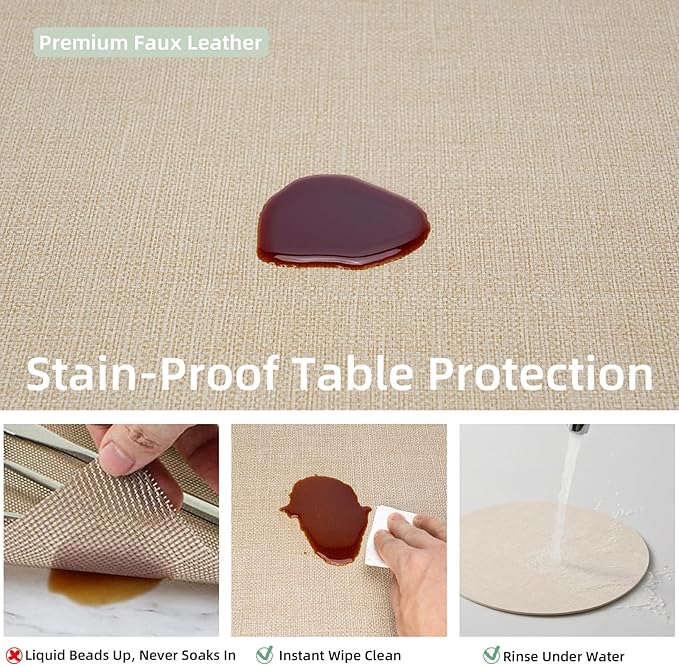 Round Wipeable Placemats Set of 4 – Faux Leather Round Table Mats, Waterproof & Washable Vinyl Placemats, Circle Design for Dining Table Decor– Taupe