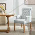 Fabric Dining Chair with Arms, Upholstered Tufted High Back Dining Room Chairs, Accent Armchair with Solid Wood Leg and Nailhead Trim, Kitchen Dining Living Room, Sky Blue