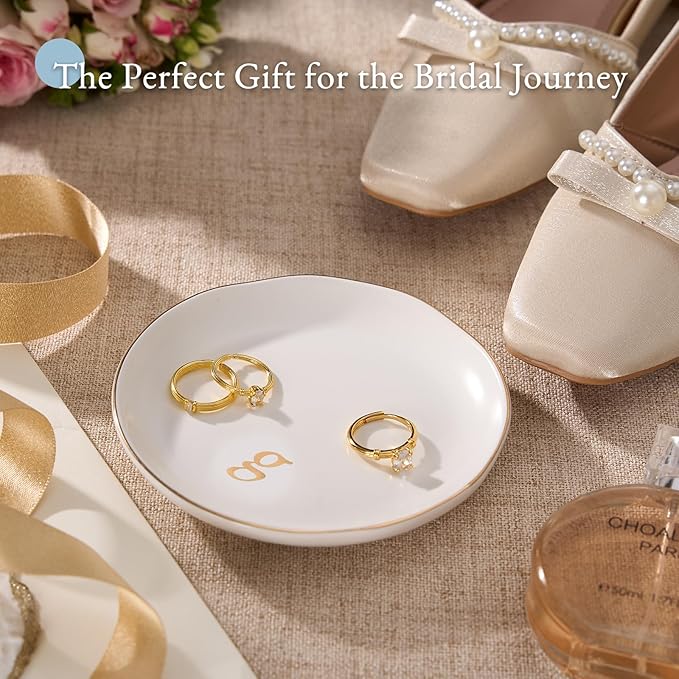 Lolalet Handmade Ceramic Ring Dish Jewelry Tray Plate with Initial, Small Monogram Gift for Her Women Girls Mother, Hostess, Engagement, Bridal Shower, Maid of Honor, Bridesmaid, Birthday, Christmas