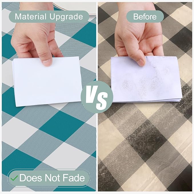 misaya Rectangle Waterproof Vinyl Table Cloth, Buffalo Flannel Backed Tablecloth, Wipeable Plastic Table Cover for Dinner, Kitchen, Outdoor (52" x 70", Turquoise and White)