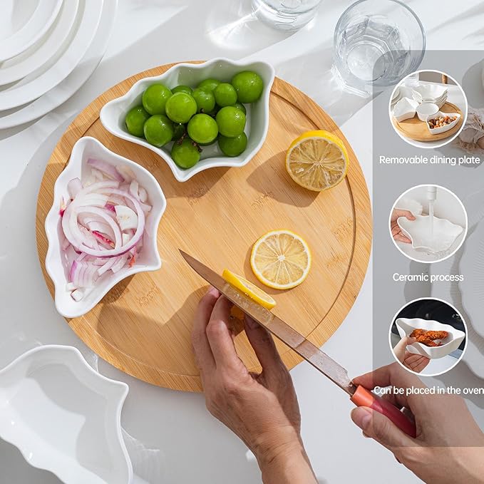 7-Piece Divided Serving Tray Set for Party, 12-Inch Rotating Serving Tray for Dining Table with Removable Dividers, Lazy Susan Platter for Charcuterie, Appetizers & Snacks