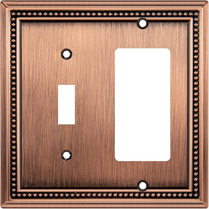 Henne Bery Sunken Pearls Heavy Duty Decorative Wall Plate Switch Plate Outlet Cover (Toggle/Decorator, Antique Copper)