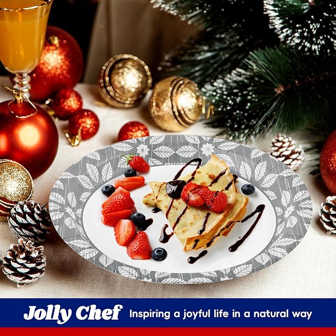 JOLLY CHEF 9 inch 140 Pack Disposable Paper Plates,Soak Proof, Cut Proof, Heavy Duty Printed Paper Plates for Everyday Use