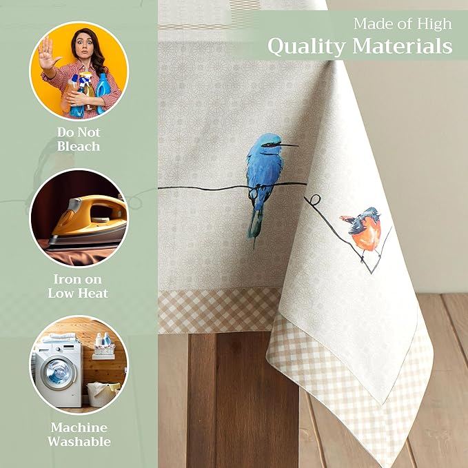 Maison d' Hermine Table Cloth Rectangle Table 100% Cotton 60 x 90 Inches Tablecloth Reusable Decorative for Dining Room Farmhouse Home Valentines Day Decorations Spring Summer - Birdies on Wire