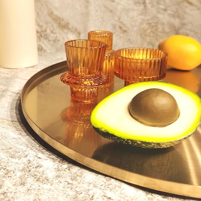 I-LAN Light Gold Metal Decorative Vanity Tray,Bathroom Round Mirror Finish Golden Serving Tray Platter,Brass Circle Table Tray Accent Dresser Perfume Bottle Storage Tray for Display,14"X0.4"