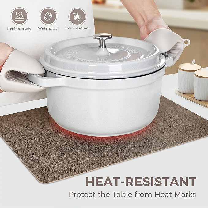Vinyl Placemats Set of 6, Faux Leather Waterproof and Heat Resistant Place Mats, Washable Anti-Slip Table Mats with Coaster, Wipeable Placemats for Indoor & Outdoor 17" x 12" (Dark Coffee, Set of 6)