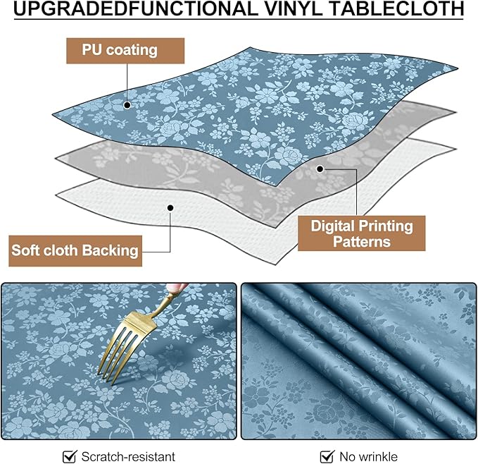 Smiry Square Table Cloth, Waterproof Heavy Duty Vinyl Tablecloths, Wipeable Washable Table Cover for Kitchen and Dining Room (Stone Blue, 54" X 54")