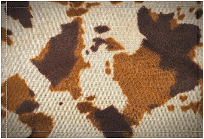 Cow Print Placemats,Farm Animal Brown Cowhide Print Place Mats,Western Highlands Pattern Kitchen Table Mats for Dining Kitchen Party Holiday Decor 12x18 in Set of 6