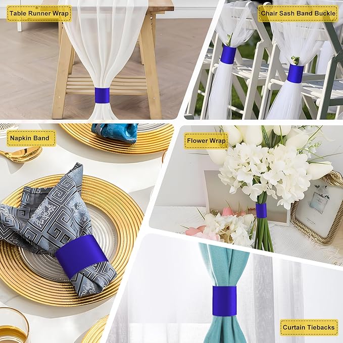 Christmas Napkin Rings Set of 200, 2 Colors in 1, Reusable Adjustable Napkin Bands for Holiday Parties, Wedding, Thanksgiving Table Decor, Waterproof Tear-Proof (Blue) Great Gift Idea