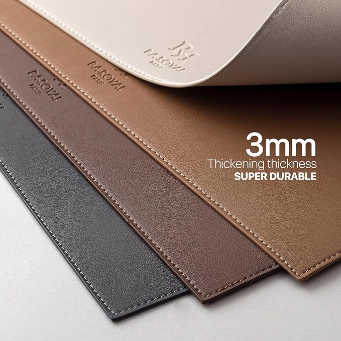 Faux Leather Placemats Set of 6 Vinyl Washable Wipeable Table Mats for Kitchen Dining Table Heat Resistant Waterproof Indoor/Outdoor Placemats Non-Slip Easy Clean Place Mats-Almond Birch