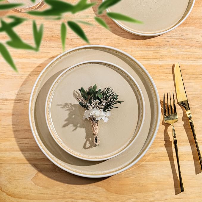 AmorArc Ceramic Dinnerware Sets, Handmade Reactive Glaze Stoneware Plates and Bowls Sets,Highly Chip and Crack Resistant | Dishwasher & Microwave Safe Dishes Set, Service for 8 (24pc)