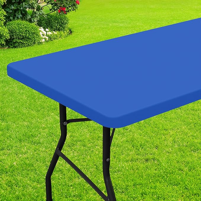 Smiry Rectangle Picnic Table Cloth, Waterproof Elastic Fitted Tablecloths for 4 Foot Tables, Washable Polyester Table Cover for Camping, Indoor and Outdoor (Blue, 24"x48")