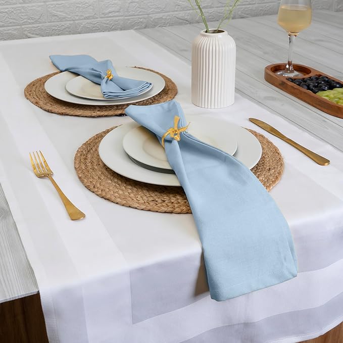 Blue Needles Solid Cloth Napkins Set of 12 Ice Blue 100% Cotton Dinner Napkins 18x18 inches - Soft, Reusable, Absorbent & Washable Linen, Ideal for Wedding Events, Parties & Everyday Use