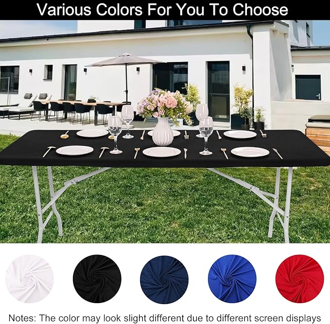 4 Pack Spandex Table Top Cap Cover Stretch Fitted Washable Elastic Rectangle Tablecloth for 6 FT Folding Tables for Indoor Outdoor Party (72 x 30 Inches, Black)