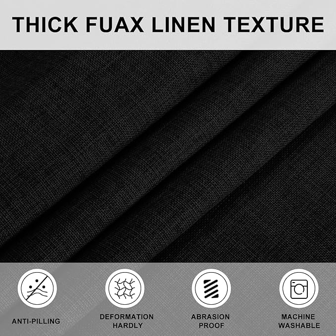 Hiasan Round Linen Tablecloth 120 Inch - Wrinkle and Stain Resistant Washable Polyester Fabric Table Cloth for Dining Room Kitchen Party, Black