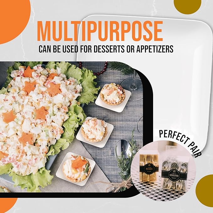 Exquisite Tiny Mini Dessert Plates - 120 Pack 2.4 In. x 2.4 In. White Disposable Appetizer Plates - Small Plastic BPA Free for Weddings
