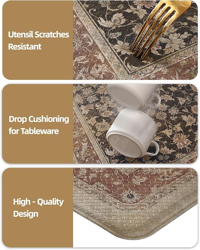 Color&Geometry Anti Fatigue Kitchen Mats for Floor 24x87, Vintage Decor, Easy Clean, Waterproof & Oil Proof, 0.4" Thick Cushioned, Non-Slip Kitchen Runner Rug for Sink, Laundry, Office, Light Taupe