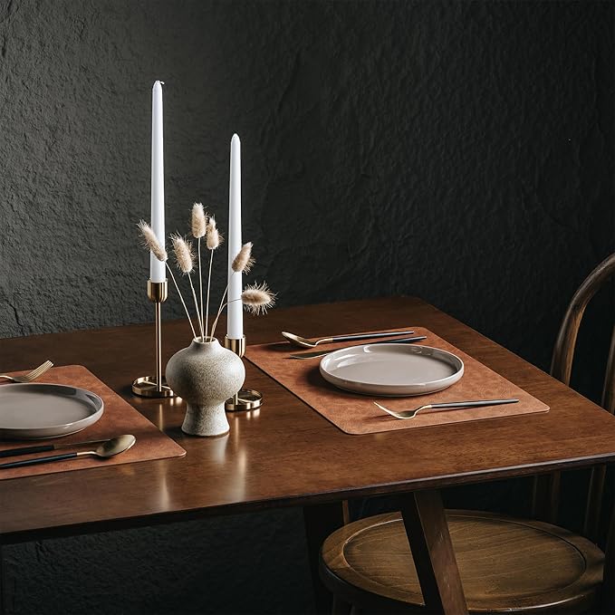 DOLOPL Thanksgiving Placemats Set of 8 Reversible Dual-Color Table Placemats – Heat Resistant Wipeable & Washable Place Mats, Luxury Faux Leather Table Mats for Table Decor (Reddish Brown & Brown)