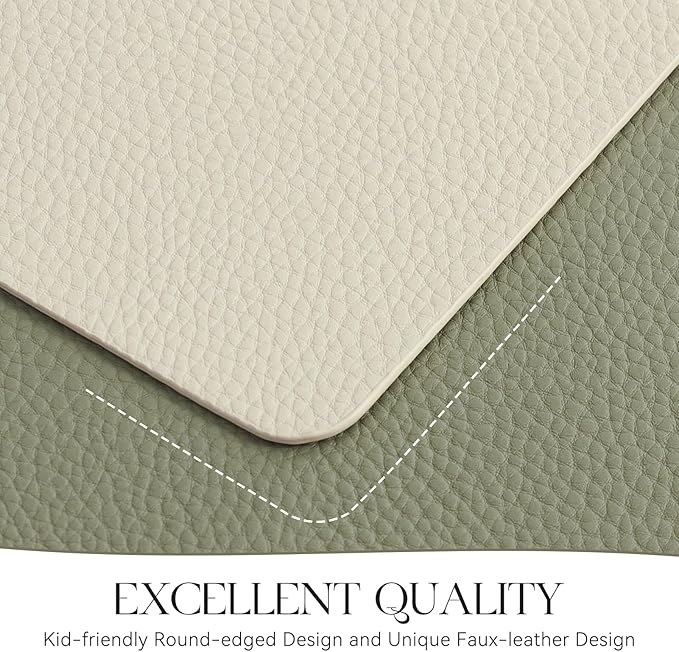 MOSAYT Vinyl Placemats Set of 8, Heat Resistant Place Mats 100% Waterproof Washable & Wipeable Faux Leather Reversible Table Mats for Kitchen Dining Party Indoor Outdoor, 12" x 17", Beige/Sage Green