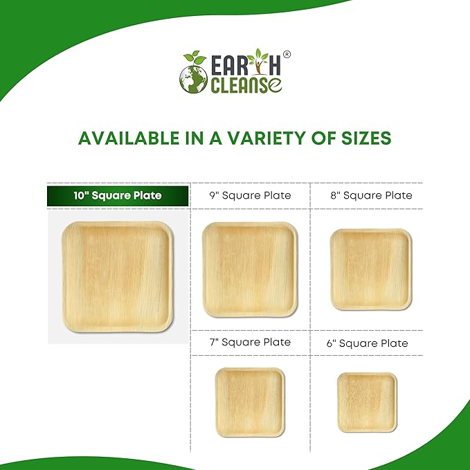 Compostable Palm Leaf Plates 10 Inch Square (75 Pack) | Disposable Biodegradable Plates Like Bamboo & Wooden | Microwave & Oven Safe | Eco-Friendly