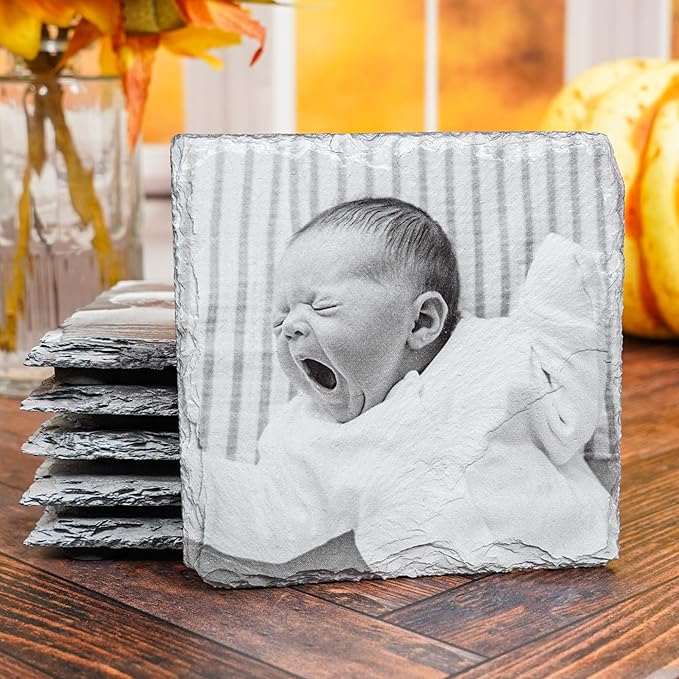 Blue Ridge Mountain Gifts - Custom Coasters Printed with Your Photos, Newborn Baby Photos, Thoughtful Keepsake for New Parents, New Mom and Dad Gift of Newborn Photoshoot, Personalized Slate Coasters