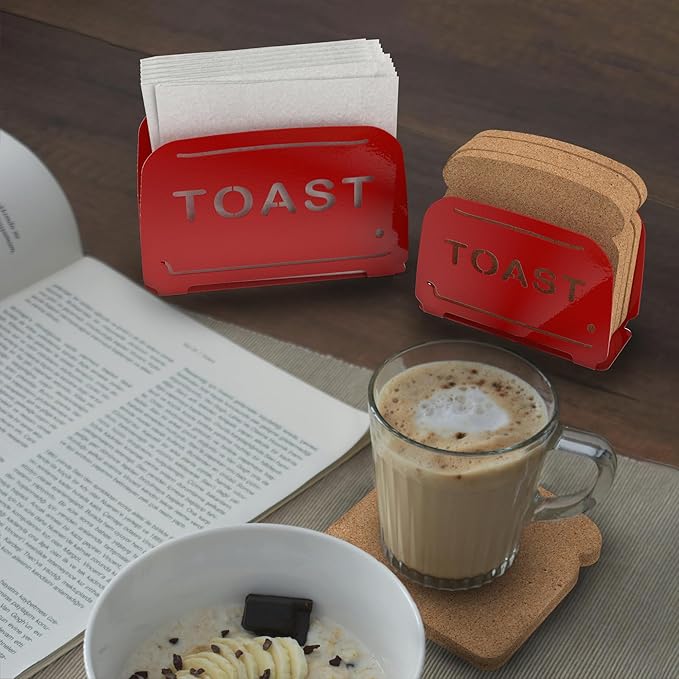 Mango Steam Napkin & Coaster Holder Set, For Home or Kitchen (Toaster, Red)