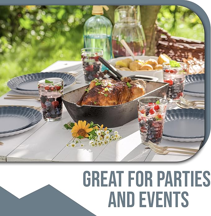 Trendables Floral Paper Plates 8.5 Inch & 10.5 Inch 80 Pcs Dinner Plate Set Fancy Disposable Plates for Party for 40 Guests 40 X 8 & 40 X 10 Large & Small Paper Plate Set for Parties Slate Blue