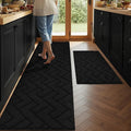 hicorfe Kitchen Rugs and Mats Sets,2 Pieces Super Absorbent Polypropylene Non-Slip Rug,Soft Comfort Floor Mat,Washable for Kitchen,Hallway,Office,Sink,Laundry(20" x 32"+24" x 71",Black)