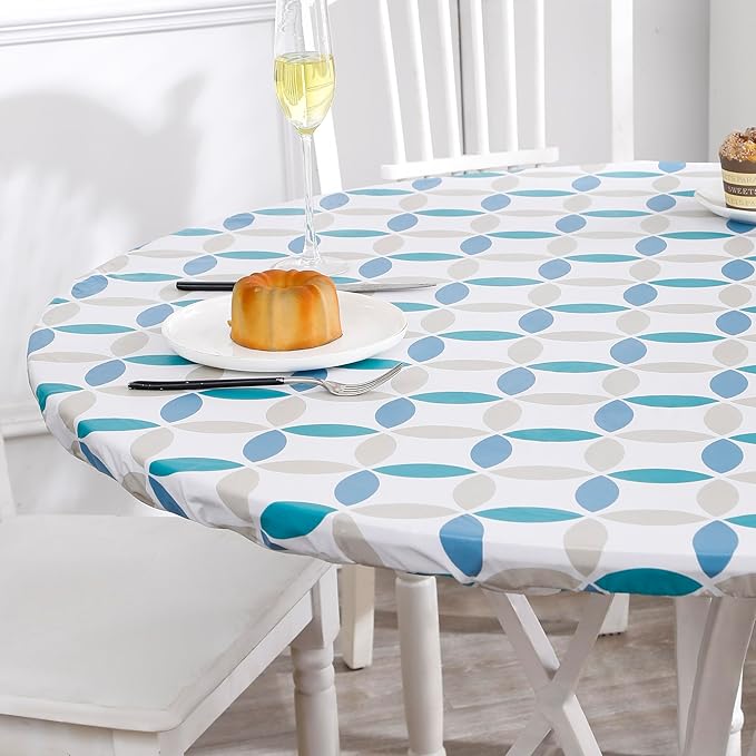 Walrus Round Vinyl Fitted Tablecloth with Flannel Backing Elastic Edge Design Table Cover Waterproof Oil-Proof PVC Table Cloth Stain-Resistant Best for 32"-36" Round