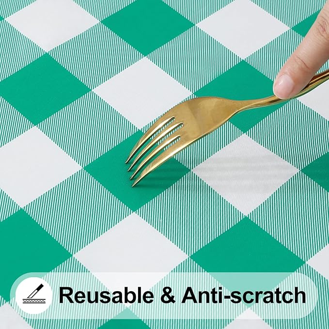 Smiry Rectangle Picnic Table Cloth, Elastic Waterproof Fitted Vinyl Tablecloths, Flannel Backed Buffalo Plaid Table Covers for Dining, Camping, Outdoor (White and Green, 30" x 72")