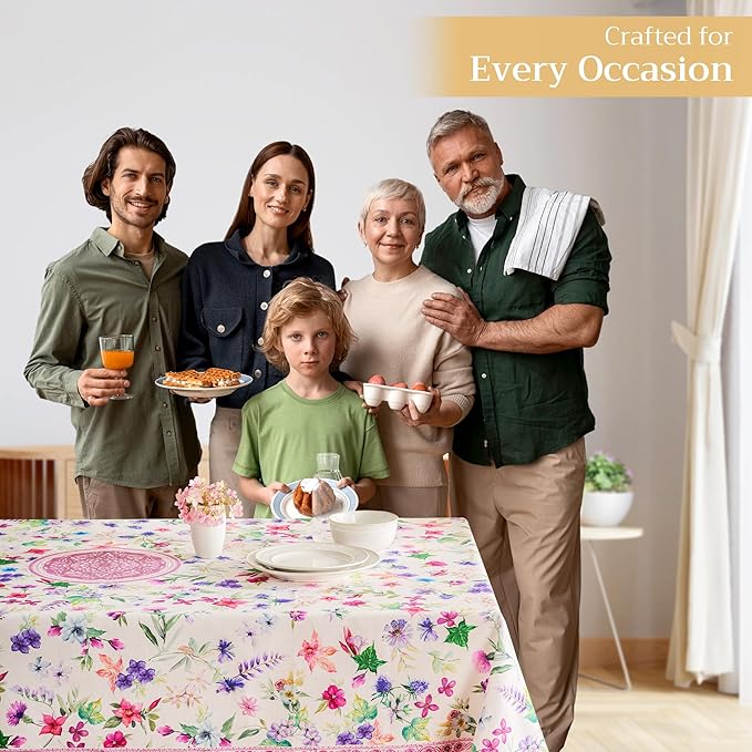 Maison d' Hermine Table Cloth Rectangle Table 100% Cotton 60 x 120 Inches Tablecloth Reusable Decorative for Dining Room Farmhouse Home Valentines Day Decorations Spring Summer - Chardon