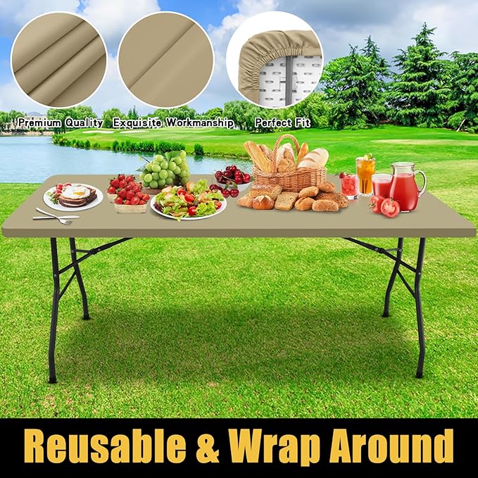 Smiry Rectangle Picnic Table Cloth, Waterproof Elastic Fitted Tablecloths for 4 Foot Tables, Washable Polyester Table Cover for Camping, Indoor and Outdoor (Taupe, 30"x48")