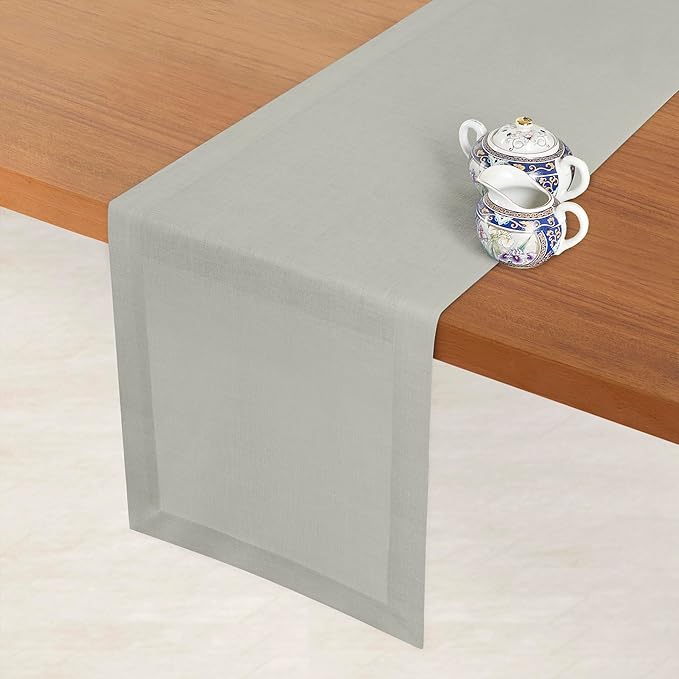 D'Moksha Homes Linen Table Runner 60 Inches - 100% Pure Linen Silver Grey Table Runner 14 x 60 Inch for Coffee Tables, Dresser, Spring, Easter - Machine Washable