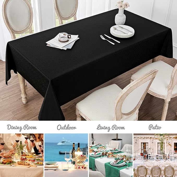 Rectangle Tablecloth Waterproof 60x120 inch Linen Textured Table Cloth Stain and Wrinkle Resistant Washable, Decorative Fabric Table Cover for Dining, Party and Camping, Black