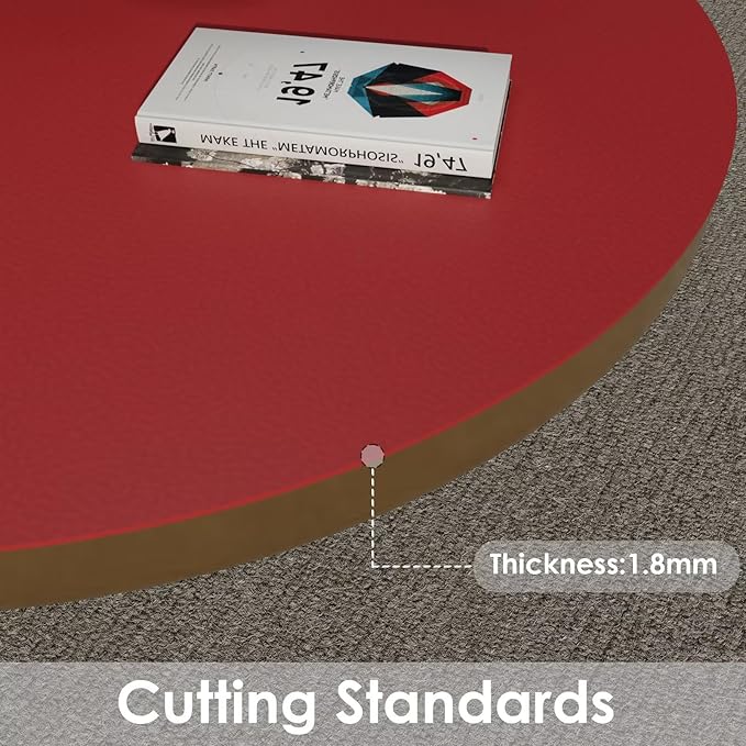 Round Table Pad, 1.8mm Thick, Dia.42 Inch, Leather Table Cover, Dining Table Protector, Table Top Protector (Black+Wine Red)