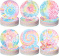 60 Pcs 7 Inch Pastel Tie Dye Birthday Party Plates Vibrant Paper Plates Colorful Party Disposable Dinnerware Decoration for Dinner Celebration Baby Shower Birthday Supplies